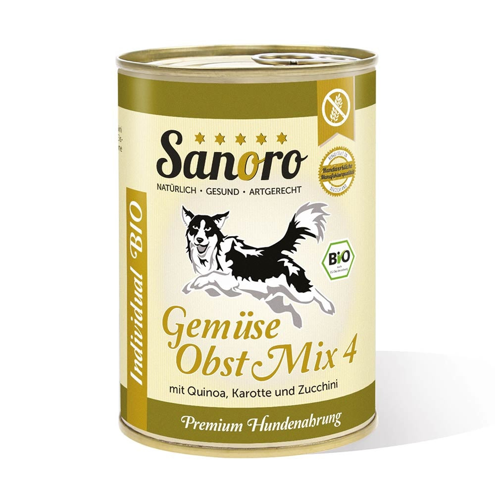 Sanoro- BIO Gemüse-Obst-Mix 4 mit Bio-Quinoa, Bio-Karotte, Bio-Zucchini und Bio-Apfel