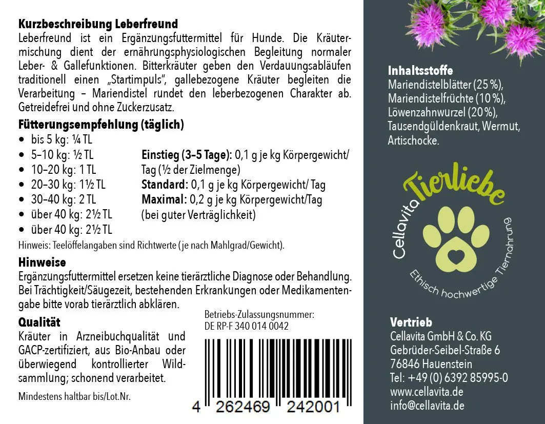 Leberfreund für Hunde Mariendistel, Löwenzahn & Co, 100g