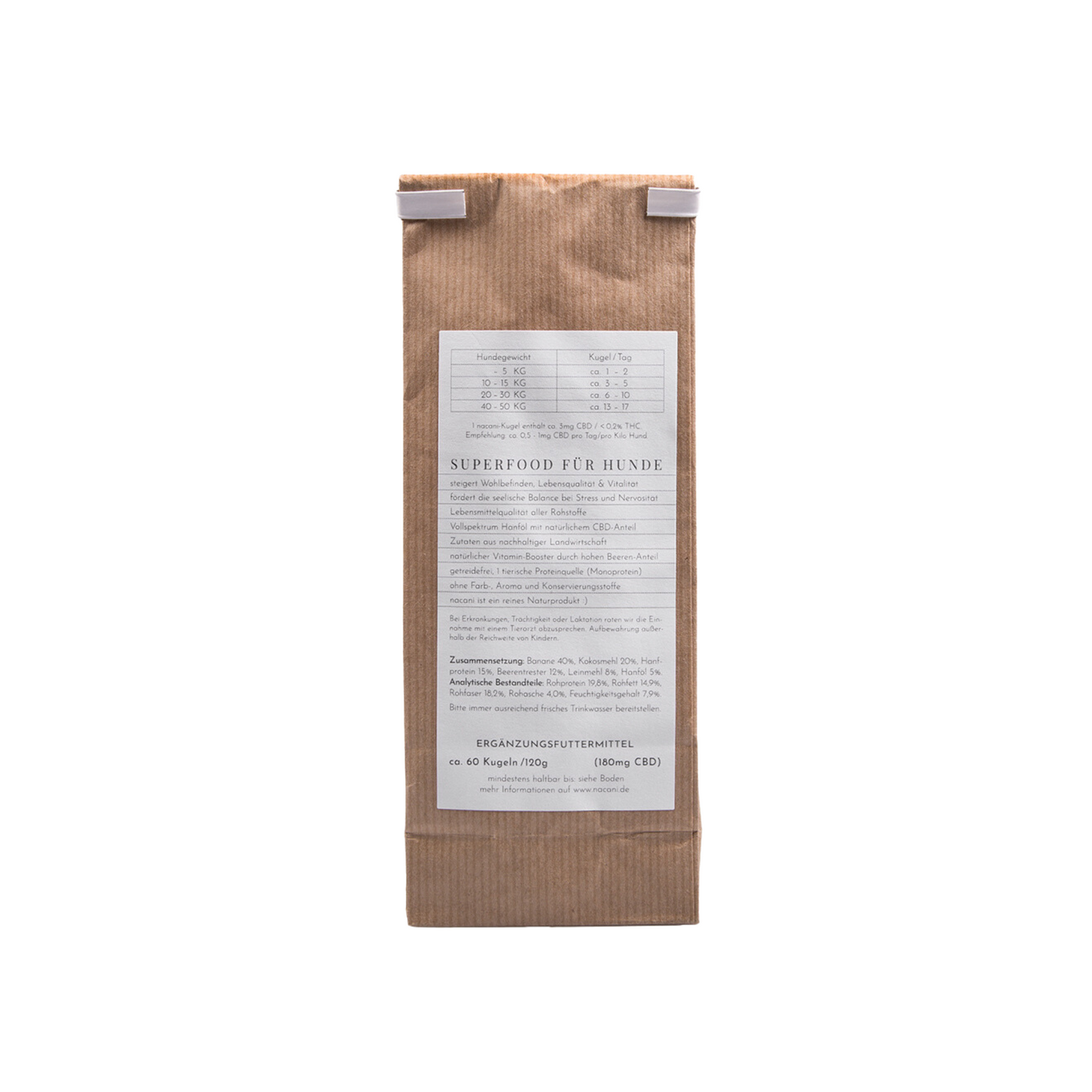 nacani No. 3 Vegan - Hanfsnack für Hunde (60 Kugeln / 120g) mit natürlichem Vollspektrum-Hanföl