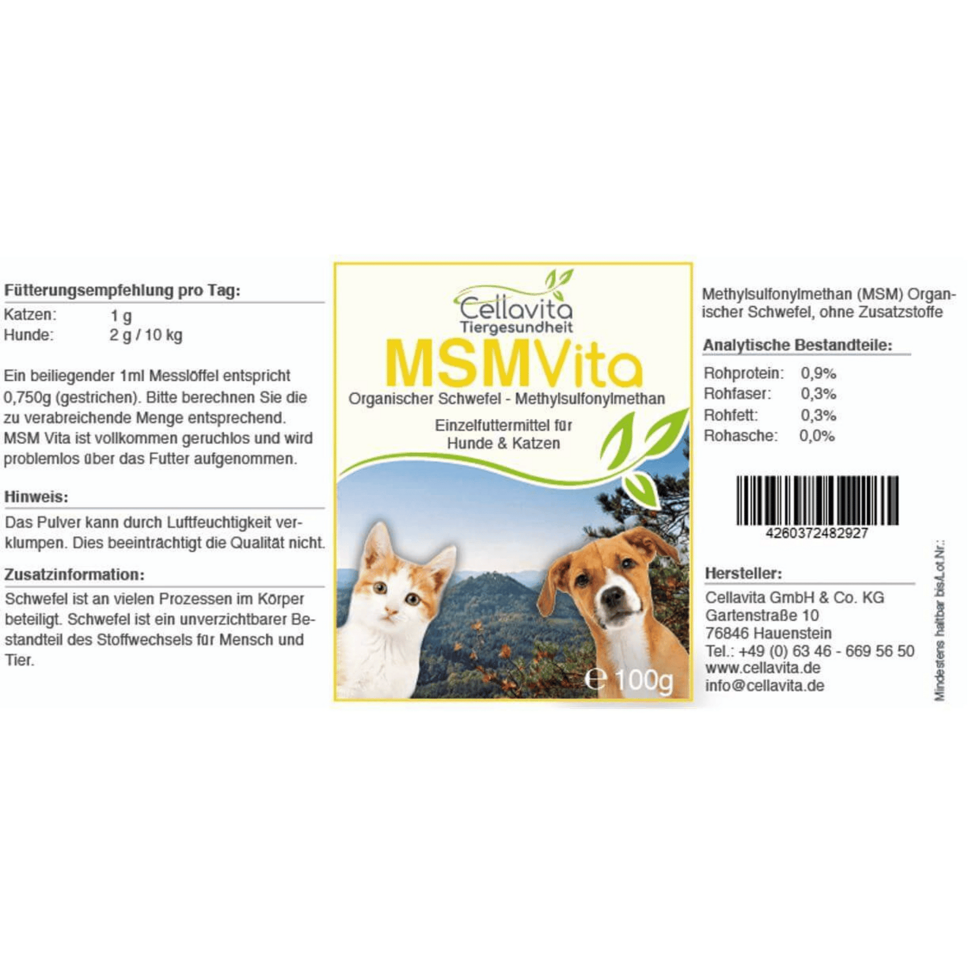 MSM - Organischer Schwefel - 100g für Hunde & Katzen im Glas