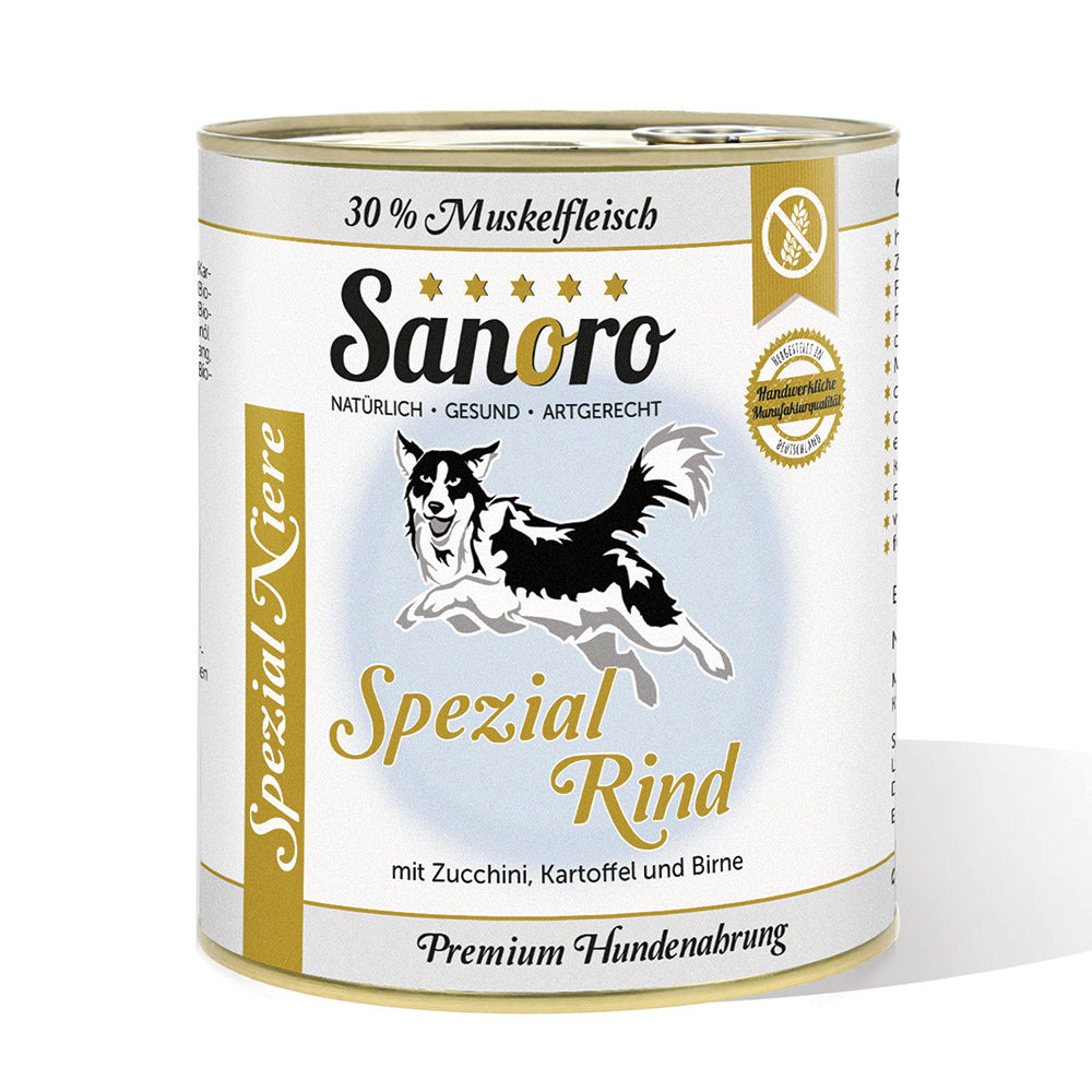Sanoro- Spezialfutter bei Nierenproblemen Bio-Rind mit Bio-Zucchini, Bio-Kartoffel, Bio-Birne