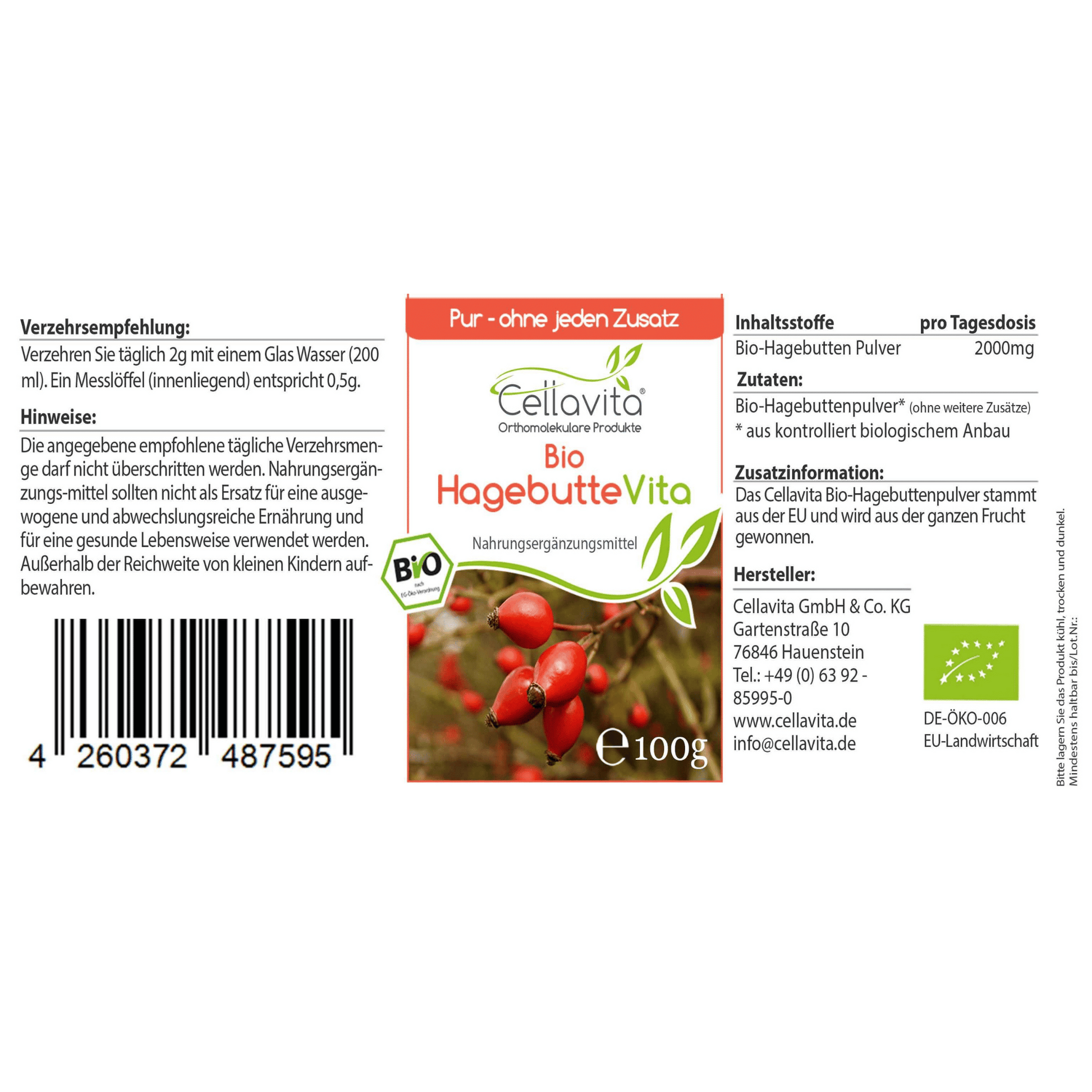  Bio Hagebutte Vita - 100g Pulver (vegan) im Glas