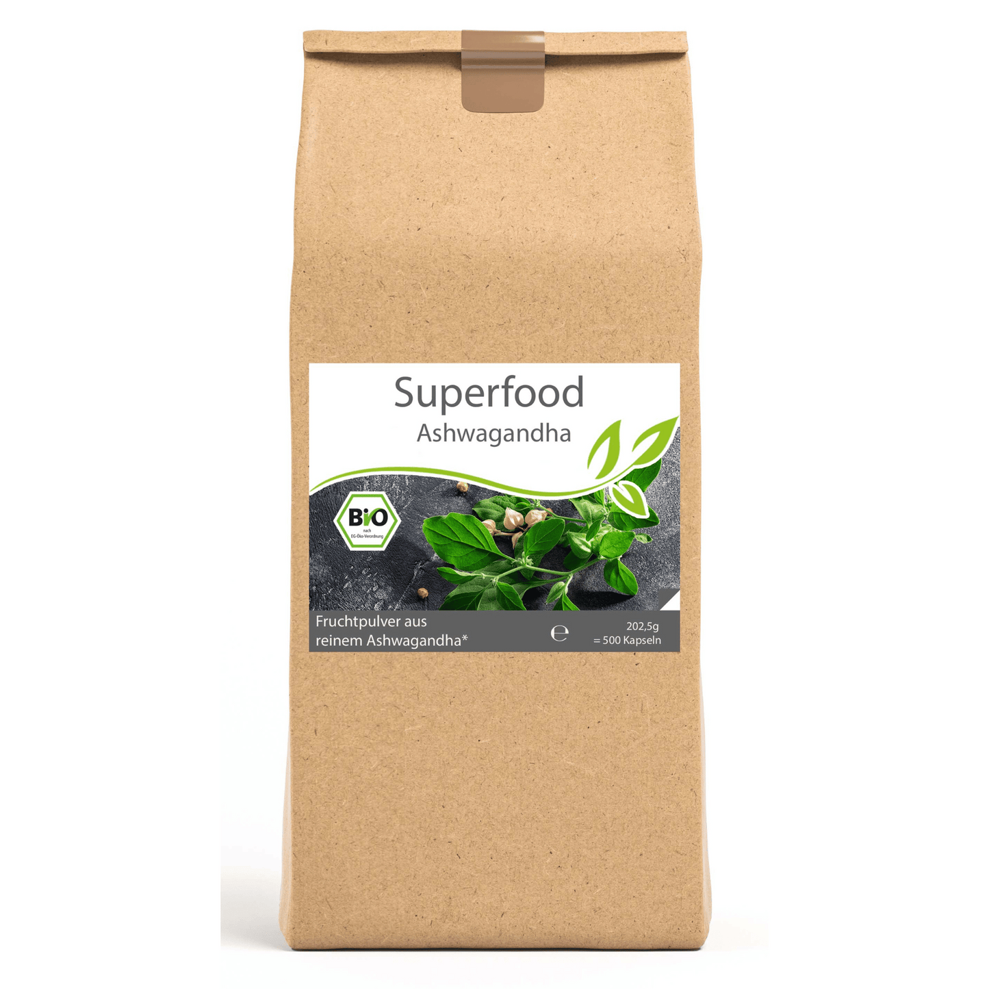 Superfood Ashwagandha bio 500 Kapseln Vorratsbeutel