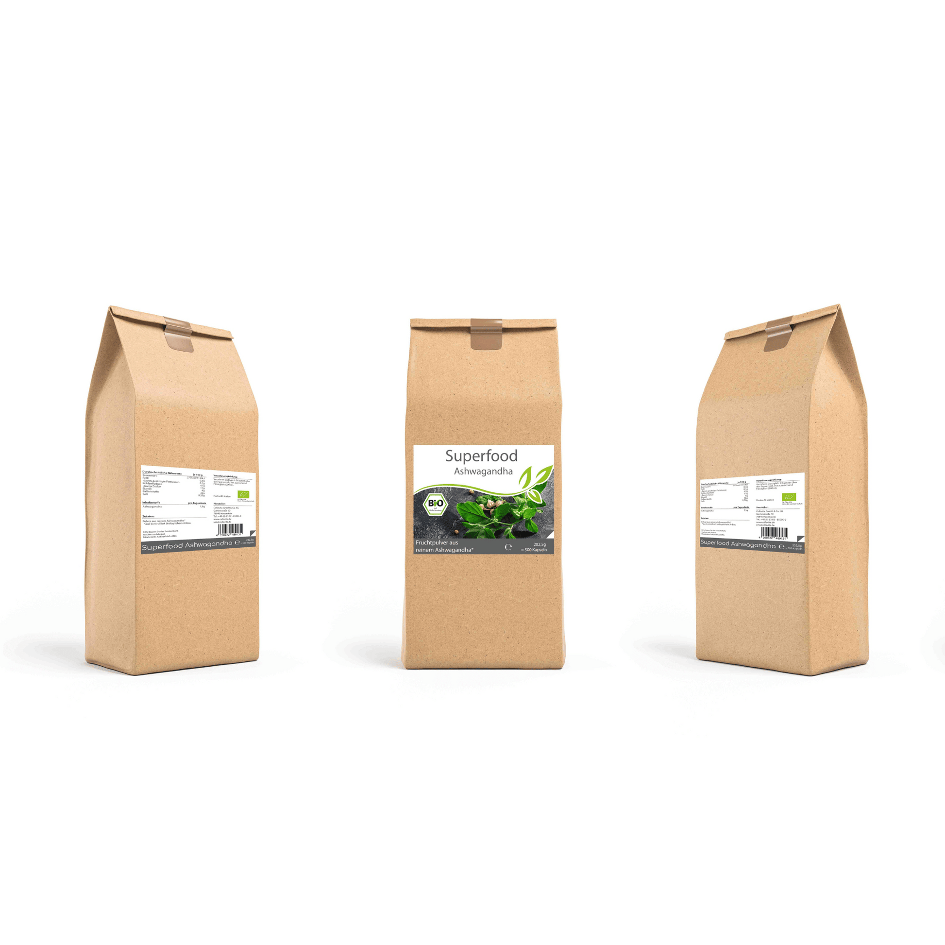 Superfood Ashwagandha bio 500 Kapseln Vorratsbeutel