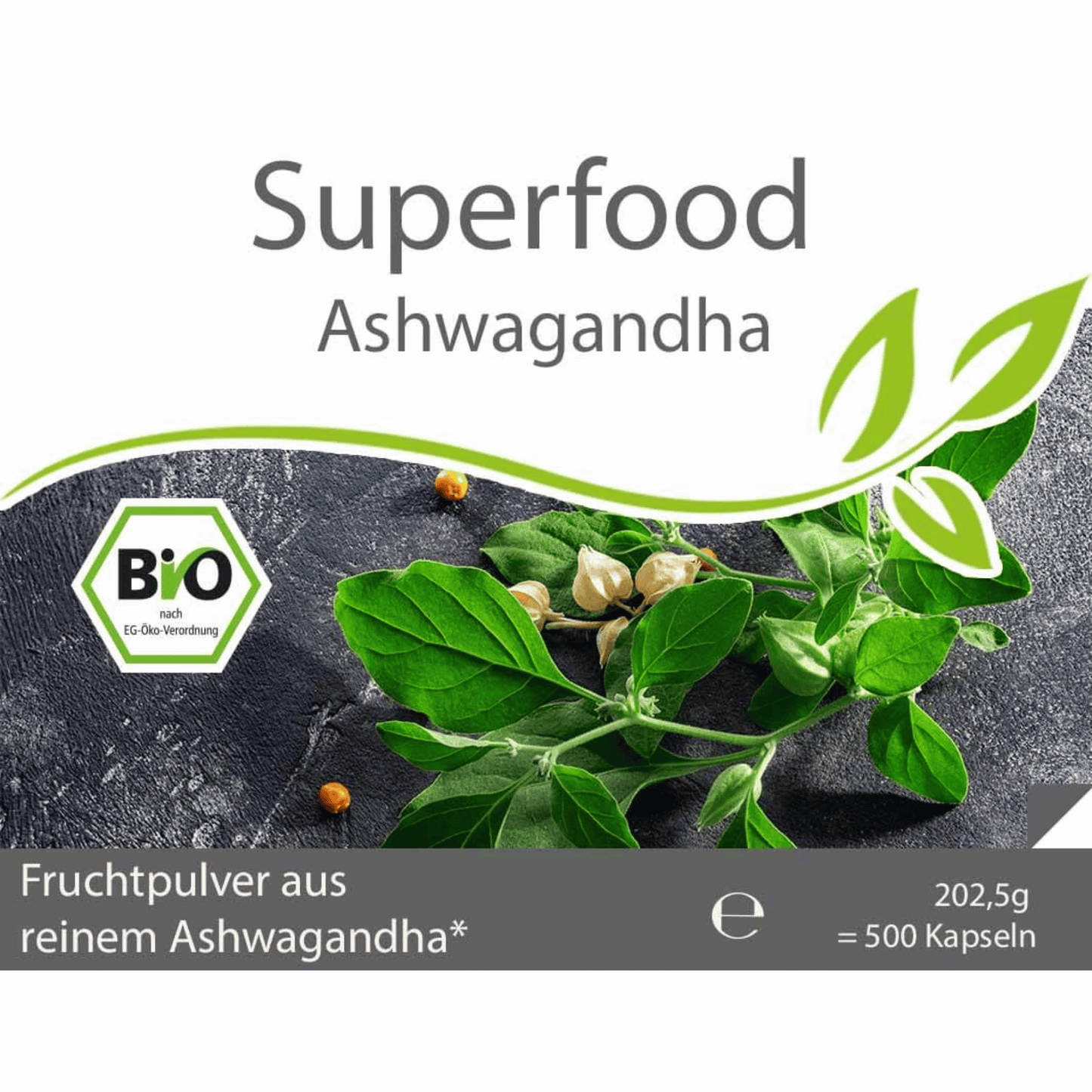 Superfood Ashwagandha bio 500 Kapseln Vorratsbeutel