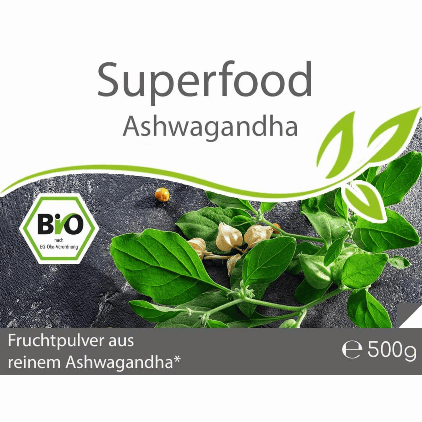 Superfood Ashwagandha bio 500g Pulver Vorratsbeutel